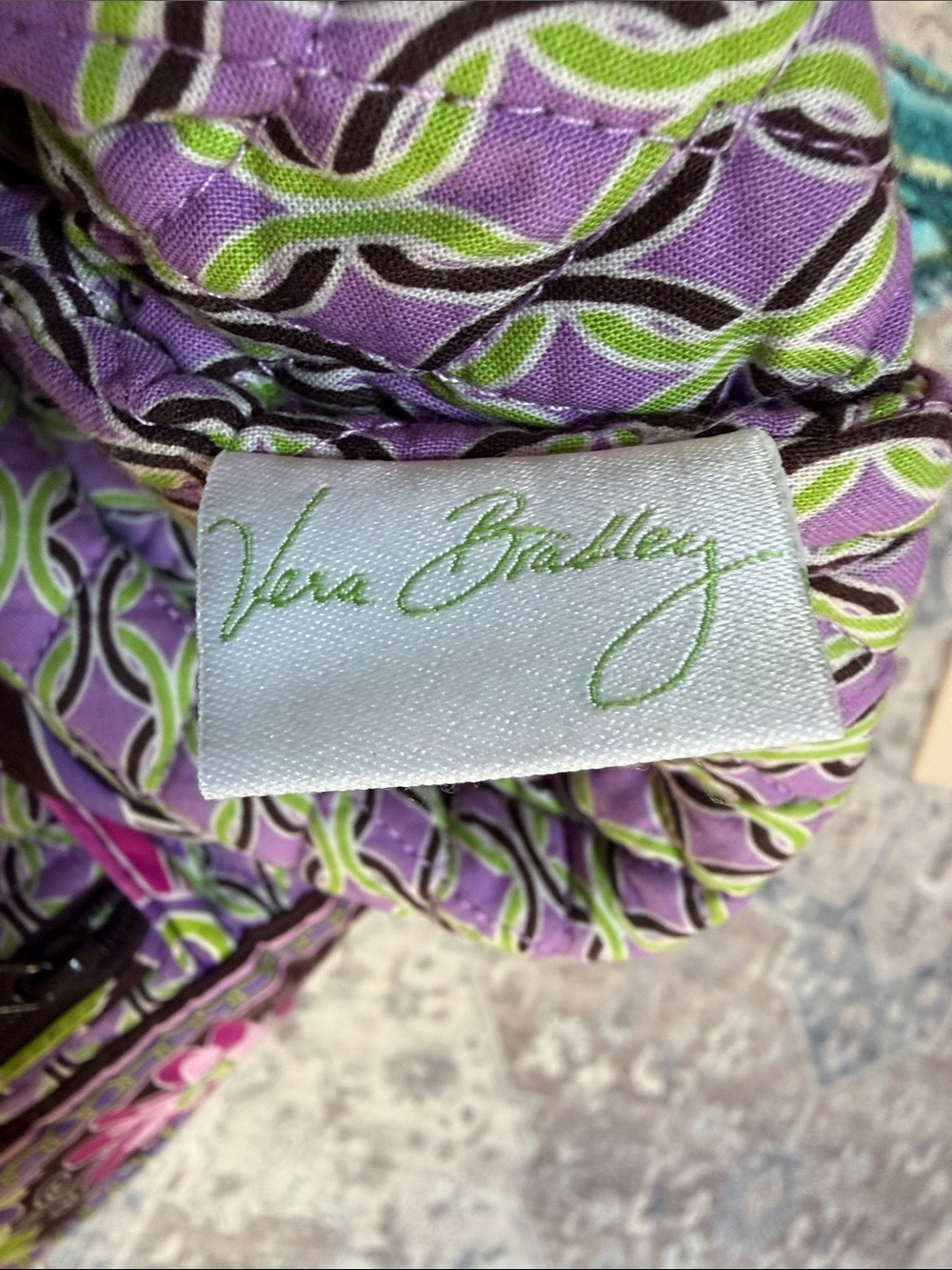 Vera Bradley Black Quilted Tote with Pink & Green Floral Pattern - Picture 11 of 13